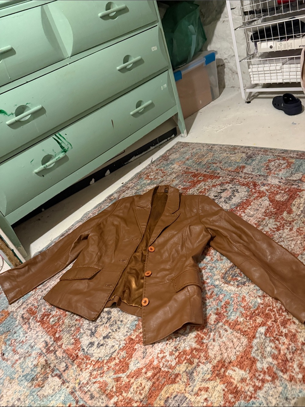 Brown Leather Women's Blazer Jacket - Classic Button Front, vintage 70s, size 38